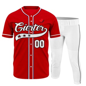 Ensemble Maillot de Baseball Rouge et Pantalon Blanc à Taille Élastique pour Homme Gierter, Impression Sublimée, Anti-Transpiration, Nom de l'Équipe 00, 100% Polyester - Product Image 1