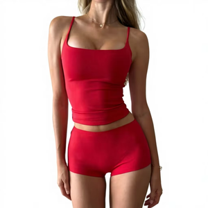 Two-Piece Floral Print 100% Cotton Stretchy Tank Top Shorts Set Women Casual Slim-Fitting Elastic Waist Eco-Friendly Quick-Dry - Product Image 1