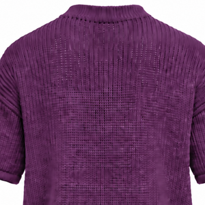T-shirt tricoté pour homme violet prune, à manches courtes, col rond, texturé, décontracté, imprimé personnalisé, streetwear, mode estivale, vente en gros - Product Image 4
