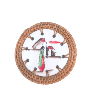 Eco Friendly Handmade Rattan Ceramic Coaster Set Vietnam Artisan Woven <b>Table</b> <b>Protection</b> Drink Mat - Product Image 2