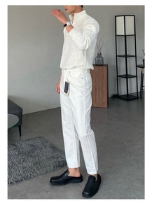 Pull en maille blanc à col montant zippé, manches longues, couleur unie, 100 % coton, style minimaliste, pour femme, collection automne - Product Image 3
