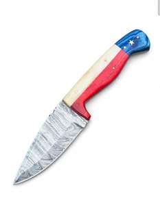 Outil utilitaire artisanal en acier de Damas à pointe de lance, manche à motif drapeau tricolore avec étoile incrustée - Product Image 3