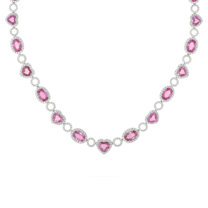 Luxury Pink Sapphire Heart Cut <b>Choker</b> Necklace 925 <b>Silver</b> Rhodium Plated Women's Fine Jewelry Wedding Style - Product Image 2
