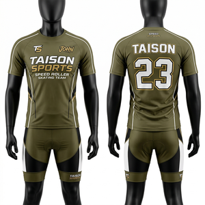 Men <b>Roller</b> Skating Uniform 180 GSM Polyester Green Gold Panel Design Mesh Inserts Breathable Sublimation Custom Logo - Product Image 4