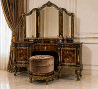 Ensemble de coiffeuse de style français pour chambre principale avec plus de 14 tiroirs, en teck massif, meuble de luxe pour chambre et salon