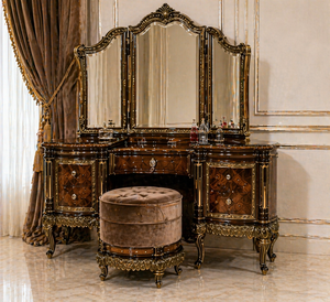 French Style Master Bedroom Dressing <b>Table</b> Set with Above 14 Drawers Solid Wood Luxury Vanity for Bedroom & Living Room - Product Image 6