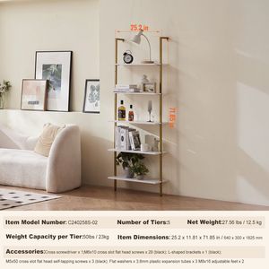 Étagère murale ouverte à 5 niveaux en métal, 24x11,8 pouces, pour rangement et articles divers - Product Image 4