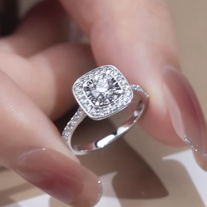 Women's Cushion Cut Diamond Engagement <b>Ring</b> White Gold lab grown Diamond Halo Classic Style - Product Image 2