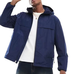Veste coupe-vent décontractée pour homme à col montant personnalisable, imperméable et à capuche, pour une utilisation en extérieur en automne - Product Image 2