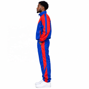 Custom Men’s Windbreaker Tracksuit Set 2 Piece Polyester <b>Nylon</b> Full Zip Athletic Sportswear <b>Jogger</b> Pants OEM ODM in red and blue - Product Image 2
