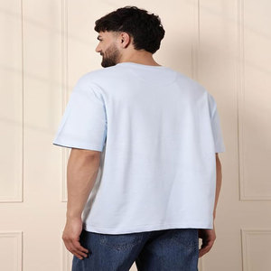 T-shirt à manches courtes pour homme, bleu clair, coupe classique, couleur unie, col rond, style décontracté, 100% coton, tissu jersey tricoté, anti-boulochage - Product Image 1