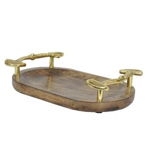Bandeja de desayuno de madera de acacia premium para cama, forma ovalada, bandejas de lujo de madera con asas de herradura, últimas novedades en bandejas al por mayor - Product Image 2