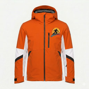 Men's Yellow <b>Hooded</b> <b>Puffer</b> Ski <b>Jacket</b> <b>Waterproof</b> Color Blocking Sporty Style <b>with</b> Zipper Closure and Logo Print Winter Wear - Product Image 6