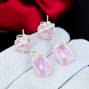 Boucles d'oreilles pendantes en argent sterling 925 avec pierre de kunzite rose pour femme, cadeau de bijoux pierre de naissance - Product Image 2