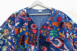 Vestes réversibles matelassées en coton à imprimé floral bohème pour femmes, manteau d'hiver vintage fait main avec fermeture à bouton unique - Product Image 2