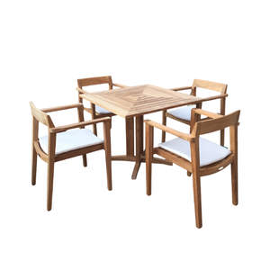 Ensemble de salle à manger d'extérieur moderne en teck avec table carrée et 4 chaises, mobilier de jardin résistant aux intempéries, design en bois massif - Product Image 2