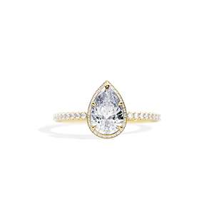 Women's 14K Gold Pear Cut Diamond Engagement Ring Prong Setting Floral Style - Product Image 1