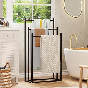 Porte-serviettes autoportant 3 barres en acier noir, design minimaliste, support de serviettes de bain mobile pour salle de bain - Product Image 6