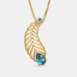 Collar con Colgante de Pluma de Oro Amarillo, Topacio Azul y Diamante Cultivado en Laboratorio - Product Image 1
