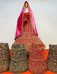 La plupart des tendances Velvet Bridal Lehenga Full Heavy Flair, Long Choli, Mirror & Jarkan Stone Work High in Demand This Wedding Season - Product Image 3