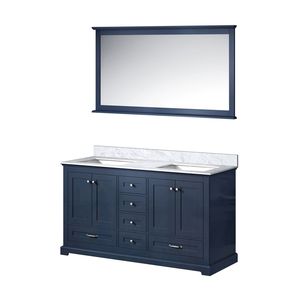 Navy Blue 60 In. W X 22 In. D Double Bath <b>Vanity</b> with Carrara Marble Top and 58 In. <b>Mirror</b> Bathroom <b>Vanities</b> - Product Image 4