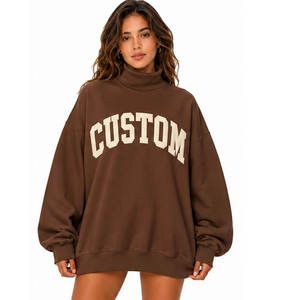 Service OEM ODM – Nouveau pull molletonné mi-lourd pour femme, brodé de lettres, couleurs unies, col montant, manches longues – Hiver/Automne - Product Image 1
