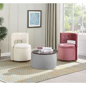 2-in-1 Round Ottoman Set <b>with</b> Storage Square Foot Rest Coffee <b>Table</b> for Living Room Bedroom Stylish <b>Stools</b> & Ottomans - Product Image 3