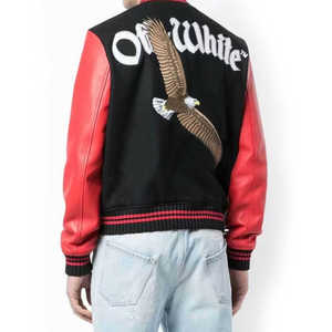 Veste universitaire unisexe noire et rouge, couleur personnalisée, avec logo et numéro 23, design patch, style streetwear, 100% laine, ceinture, vêtement d'hiver, OEM - Product Image 2