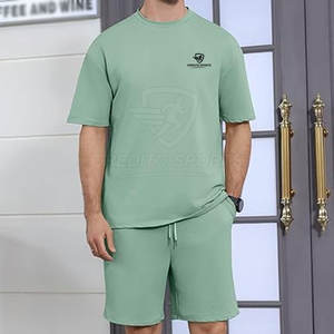 Conjunto de pantalones cortos y camiseta para hombre, 100% algodón, conjunto de pantalones cortos y camiseta para hombre para uso casual de verano. - Product Image 2