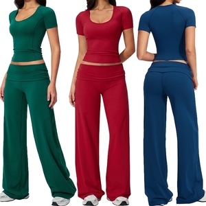 Conjunto Deportivo para Mujer, Personalizado, Transpirable, de Secado Rápido, Elástico en Cuatro Direcciones, Top Corto con Cuello Cuadrado y Pantalones Anchos de Cintura Alta - Product Image 2
