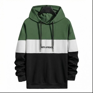 Sweat-shirt à capuche pour homme, color block vert, blanc, noir, coupe classique, décontracté, avec impression sur le devant, logo North Approach, vêtements d'automne - Product Image 1