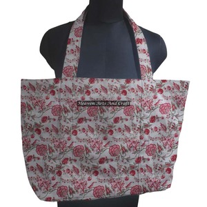 Artisan coton toile sac fourre-tout élégant bloc impression écologique réutilisable Shopping voyage sac à main pour les femmes décontracté transporter - Product Image 1