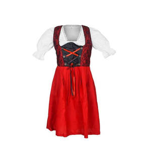 Vestido Tradicional Bávaro Rojo para Mujer, Traje de Oktoberfest de 3 Piezas con Blusa y Delantal Bordados y Plisados - Product Image 1