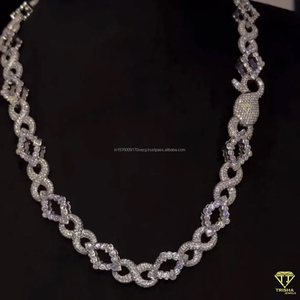 Cadenas Cubanas de Plata de Ley 925 de 10 mm de Ancho con Incrustaciones de Diamantes, Estilo Hip Hop, con Certificación de Diamantes VVS, Cadenas de Moissanita - Product Image 1