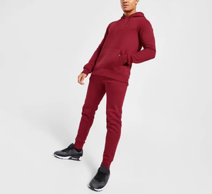 ชุดวอร์มฮู้ดดี้สีเบอร์กันดีสำหรับผู้ชาย – ชุดเสื้อสเวตเชิ้ตและกางเกงจ็อกเกอร์แบบเรียบ พร้อมโลโก้สั่งทำ ชุดลำลองสำหรับเล่นกีฬาแบบสองชิ้น - Product Image 1