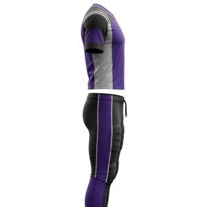 Ensemble de maillot de football américain pour homme, violet et noir, col en V, manches courtes, ajusté, respirant, en polyester, pour toutes les saisons - Product Image 3