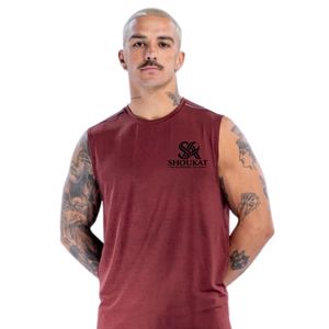Débardeur sans manches bordeaux pour homme, avec logos personnalisés SHOUKAT, pour la gym, le fitness, la musculation, l'entraînement, les vêtements de sport, l'athlétisme - Product Image 1