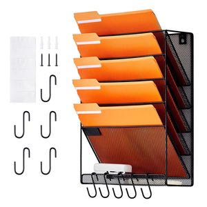 Portadocumenti in Metallo a 6 Tasche da Parete, Organizzatore per Riviste, Posta e Chiavi - Product Image 1