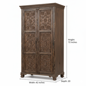 Armario de Madera Maciza Tallada a Mano con Puertas Dobles, Diseño de Rosas, Alta Calidad, para Interiores Modernos y Clásicos, Disponible en Grandes Cantidades - Product Image 5