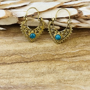 Nuevos Pendientes Boho Geométricos Turquesa, Joyería Tribal de Aro de Latón para Mujer, Acabado de Latón Antiguo, Étnicos, Venta al por Mayor/OEM/ODM - Product Image 5