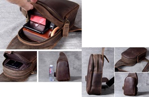 Disponible en todos los tamaños con logotipo personalizado, bolso de pecho de cuero vintage de gran capacidad con cremallera, bolso de pecho de cuero para viajes y actividades al aire libre. - Product Image 4