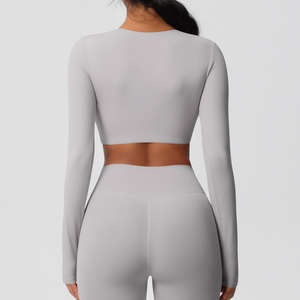 T-shirt de yoga à manches longues pour femme, coupe classique, séchage rapide, respirant, antibactérien, écologique, coupe-vent, course en plein air, sexy - Product Image 2