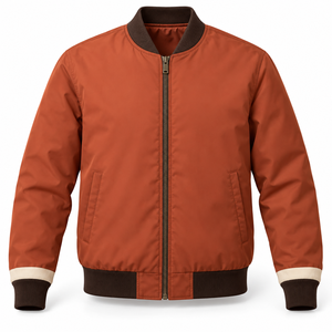 Chaqueta Bomber para Hombre, Talla Grande, con Bloques de Color, Naranja Óxido y Beige, Cuello Alto, Cierre de Cremallera, Estilo Casual, para Otoño - Product Image 1