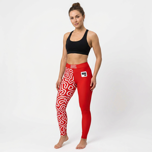 Leggings de yoga taille haute rouges à imprimé géométrique, longueur intégrale, en Spandex et Polyester, extensibles dans les quatre sens, avec taille élastique - Product Image 1