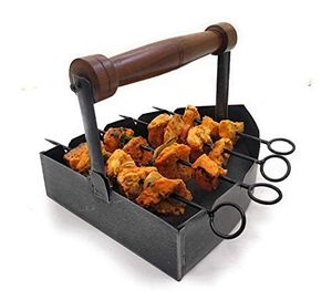 Soporte para Brochetas de Hierro Fundido con Mango de Madera, Bandeja para Servir a la Parrilla, Set de Cocina para BBQ - Product Image 1