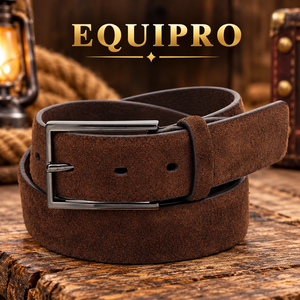 Ceinture en cuir de vachette suédé marron pour homme Equipro, boucle rectangulaire en alliage, sangle décontractée durable à rayures - Product Image 2
