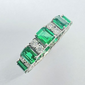 PT950 Platinum Emerald Cut <b>Green</b> Stone Round Diamond Full Eternity Band 4.00ctw Luxury Wedding <b>Ring</b> - Product Image 3