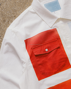Men's Long Sleeve Oxford <b>Shirt</b> White Red Blue <b>Patchwork</b> Contrast Trim Street Style Regular Fit 100% Cotton - Product Image 3