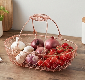 Fine Quality Oval Metal Wire <b>Storage</b> <b>Basket</b> With Handle Modern Design Multi Purpose Neatening Organizer Rose <b>Gold</b> Finish - Product Image 3