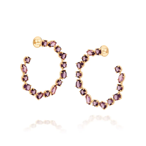Luxury 18K <b>Solid</b> Gold Plated Amethyst <b>Hoop</b> <b>Earrings</b> Women's Geometric Claw Setting Everyday Wear Jewelry - Product Image 2